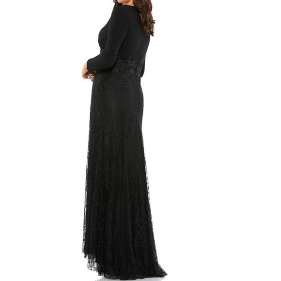 MAC DUGGAL 67896 Wrap Over Long Sleeve Lace Appliqué Black Trumpet Gown 16W #15 - Picture 3 of 16